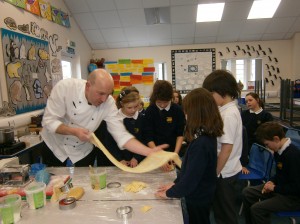 Children master fresh pasta making